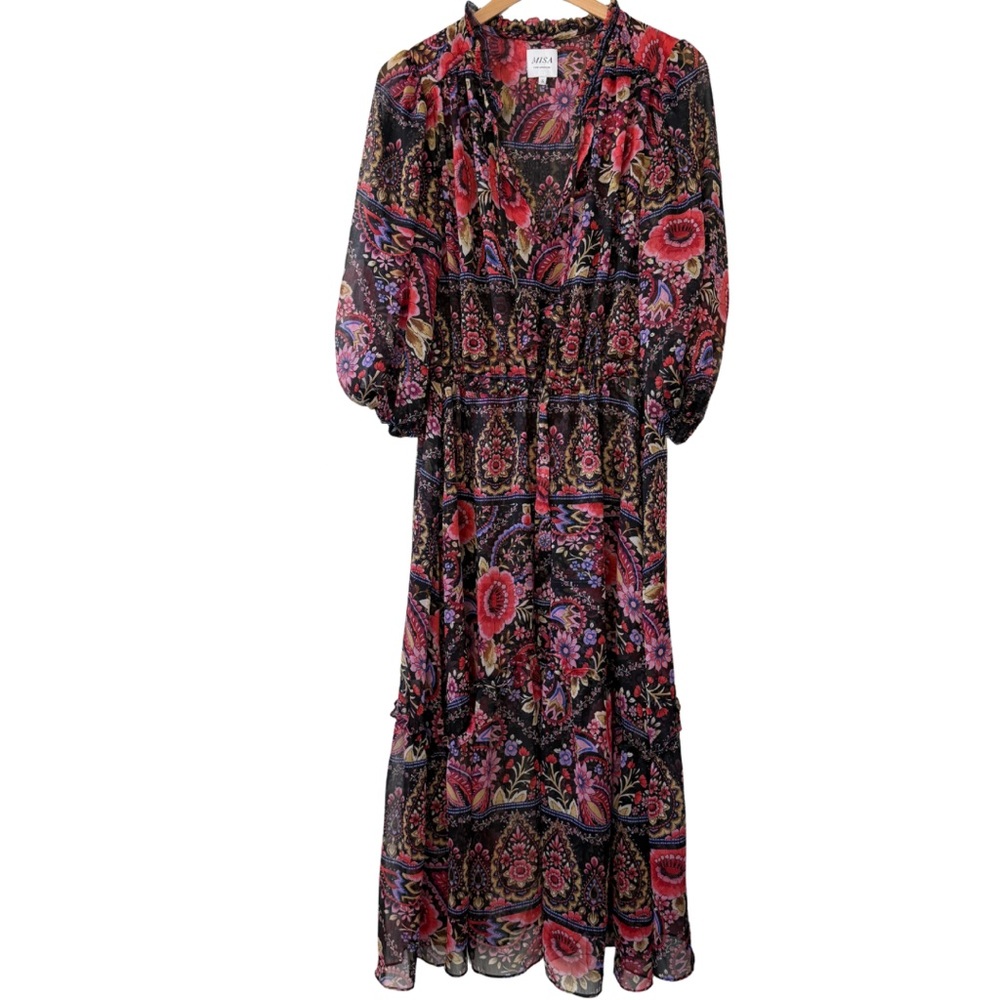 Misa Olivia Blouson Dress Womens Flora Valentina Semi Sheer Chiffon | Sz Sm